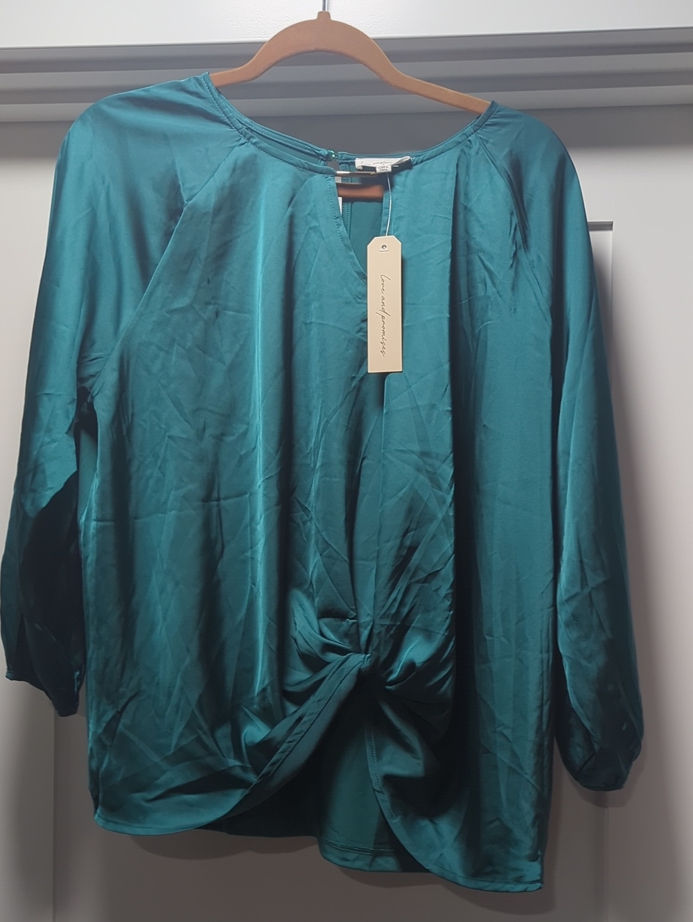 Twist-Front Long Sleeve Blouse in Teal
